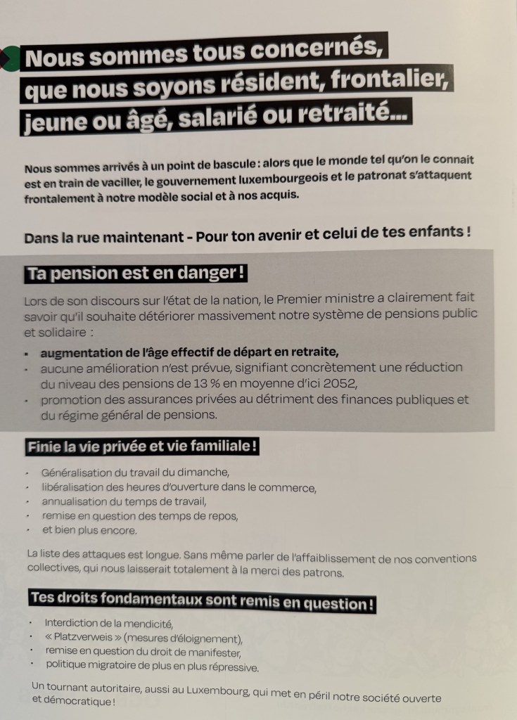 Front syndical LCGB, OGBL, ALEBA, pour la manifestation nationale du 28 juin 2025 au Luxembourg pour nos droits sociaux à la retraite !