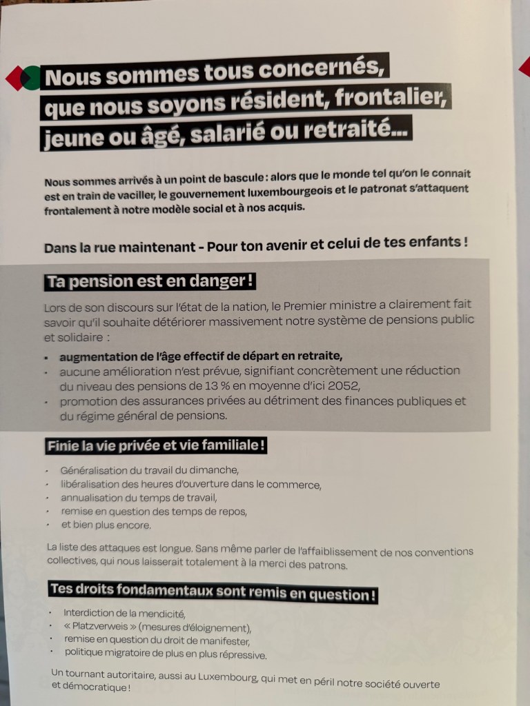 Front syndical LCGB, OGBL, ALEBA, pour la manifestation nationale du 28 juin 2025 au Luxembourg pour nos droits sociaux à la retraite !