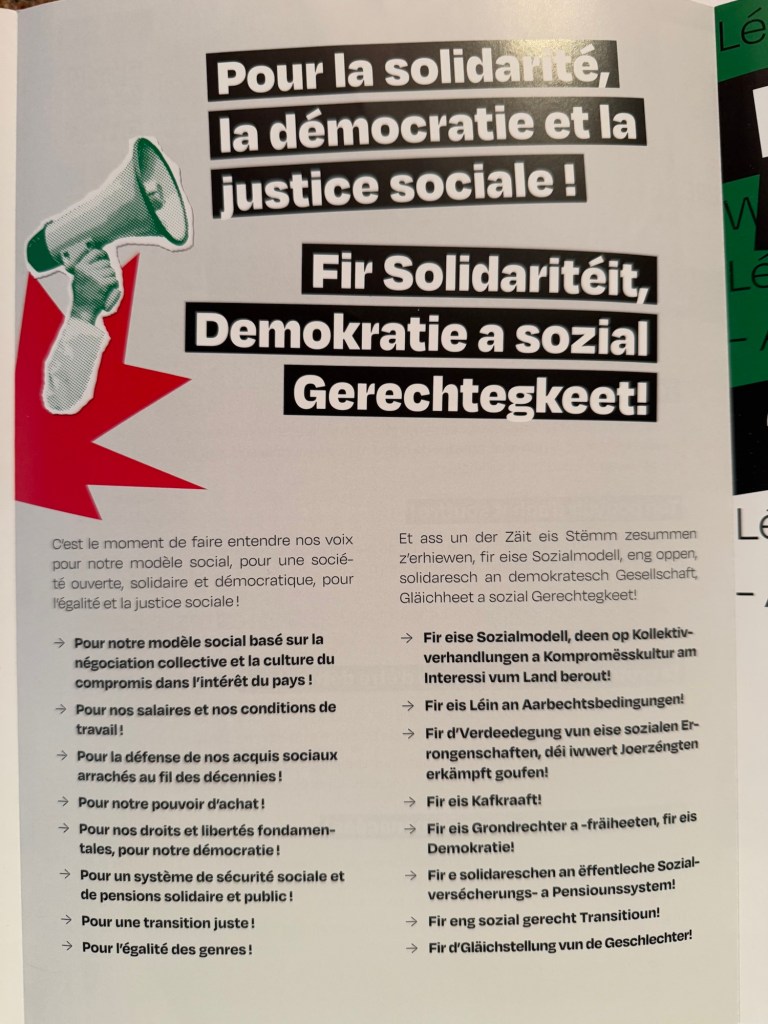 Front syndical LCGB, OGBL, ALEBA, pour la manifestation nationale du 28 juin 2025 au Luxembourg pour nos droits sociaux à la retraite !