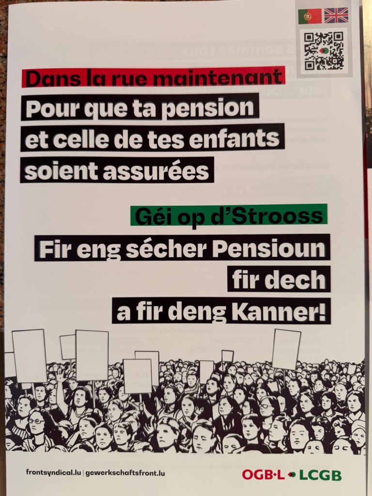 Front syndical LCGB, OGBL, ALEBA, pour la manifestation nationale du 28 juin 2025 au Luxembourg pour nos droits sociaux à la retraite !