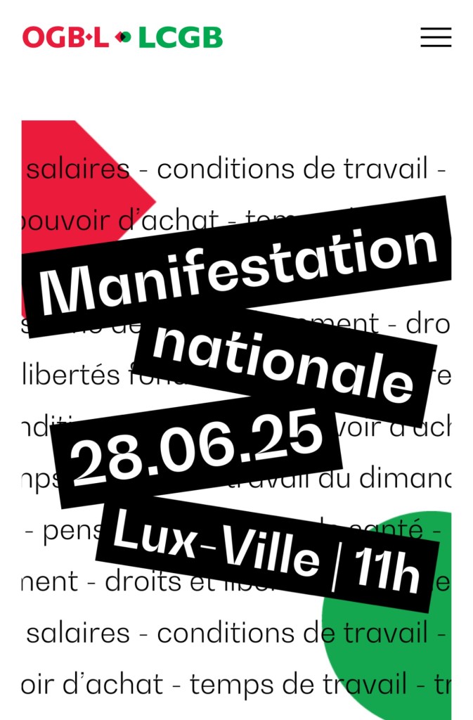 Front syndical LCGB, OGBL, ALEBA, pour la manifestation nationale du 28 juin 2025 au Luxembourg pour nos droits sociaux à la retraite !