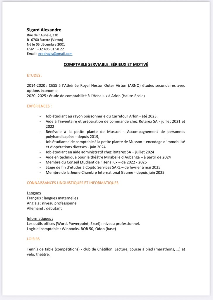 CV d’Alexandre SIGARD / Comptable