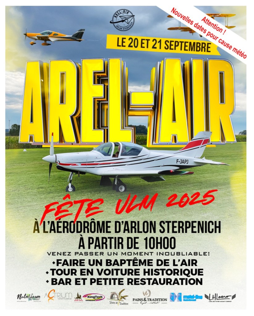 Arel-Air 2025 : Fête de l’ULM à Arlon Sterpenich – 20 et 21 septembre 