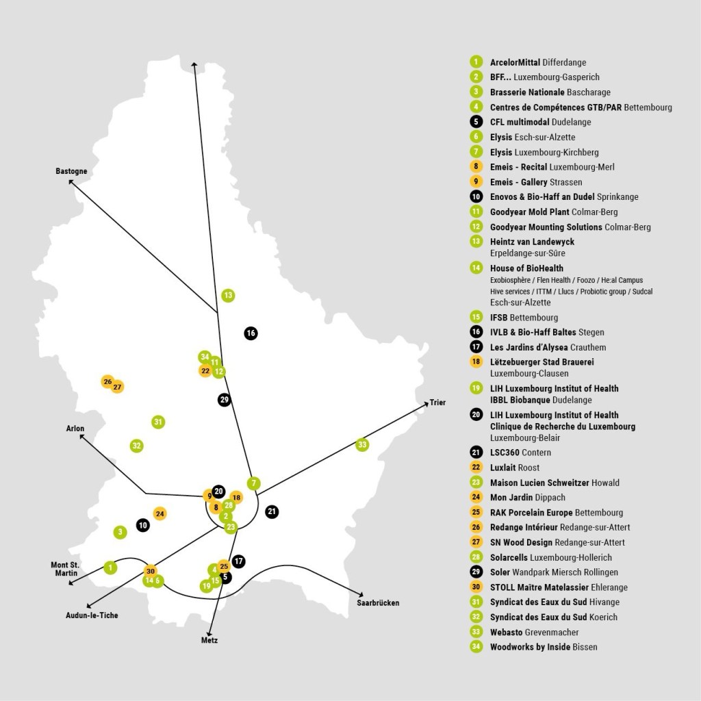 Carte et Index des entreprises pour la journée des portes ouvertes au Luxembourg, 2025