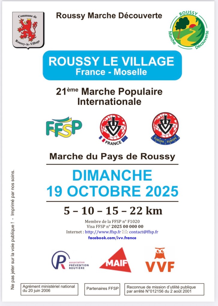 Le club de marche de Roussy le village « Roussy Marche Découverte » organise sa 21ème marche populaire internationale IVV