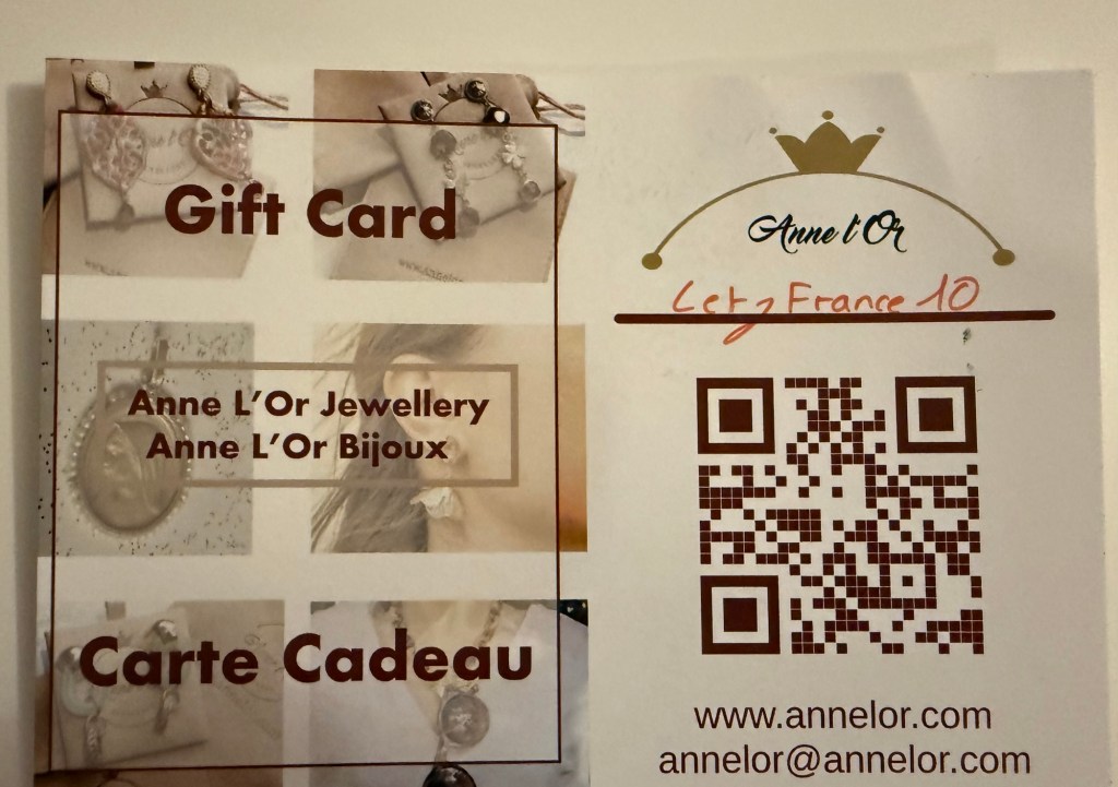 Carte cadeau Anne L’Or Bijoux /    Jewellery - perdue / retrouvée au salon LËTZ FRANCE Luxembourg