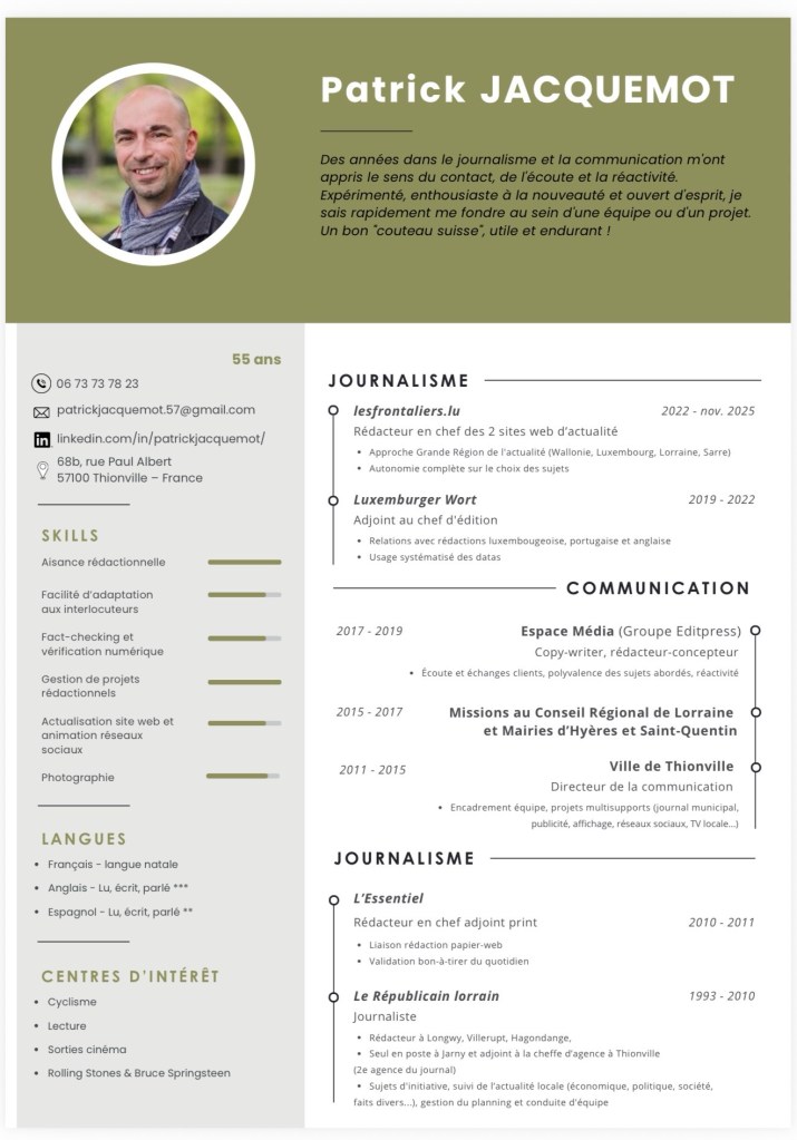 CV Patrick Jacquemot - Journaliste, Libraire, Chargé de communication, Rédacteur, correcteur, copywriter 