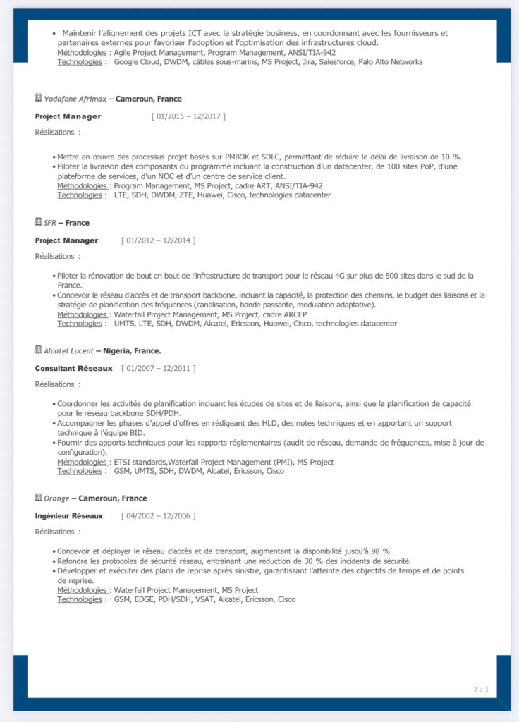  CV Thierry BELINGA - Ingénieur Réseaux & Télécoms, project manager, manager d'équipe, consultant technico-fonctionnel, infrastructures ICT, cybersécurité, GRC / recherche d’emploi au Luxembourg