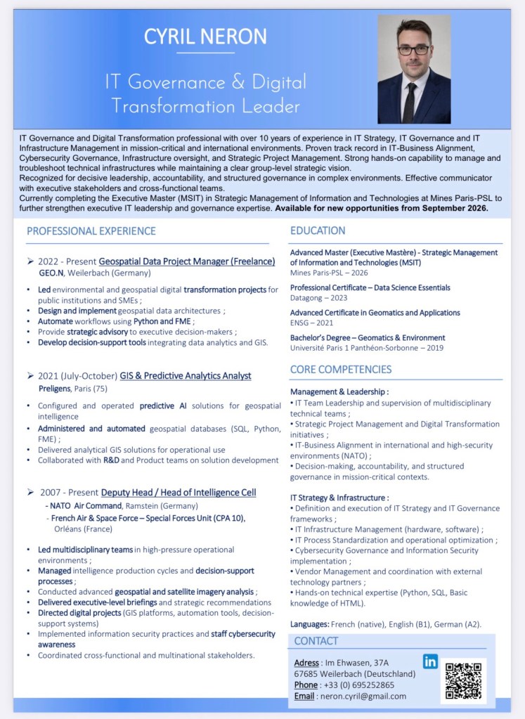 CV de Cyril NĂRON / IT Governance Digital Transformation Leader / en recherche de job et opportunitĂ©s au Luxembourg