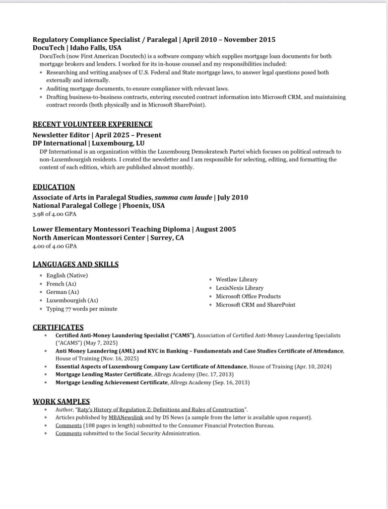 CV de Timothy RATY / Spécialiste AML/KYC / recherche d’emploi au Luxembourg …