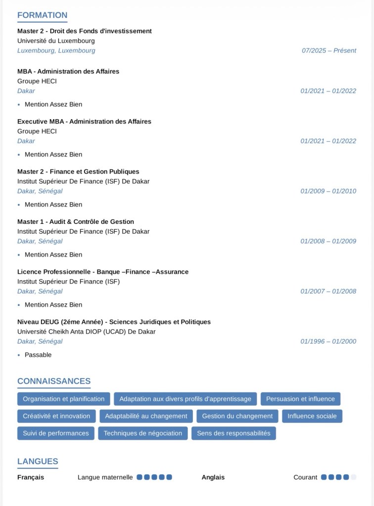 Mohamadou SY, / Étudiant en Droit des Fonds d'investissement/ En reconversion professionnelle/Juriste et Financier / cherche un stage ou emploi en Conformité, Audit Contrôle de gestion, Fiscalité/ dans un fonds d'investissement, cabinet conseil, Professionnel des Services Financiers, Cabinet d'avocat, entreprise