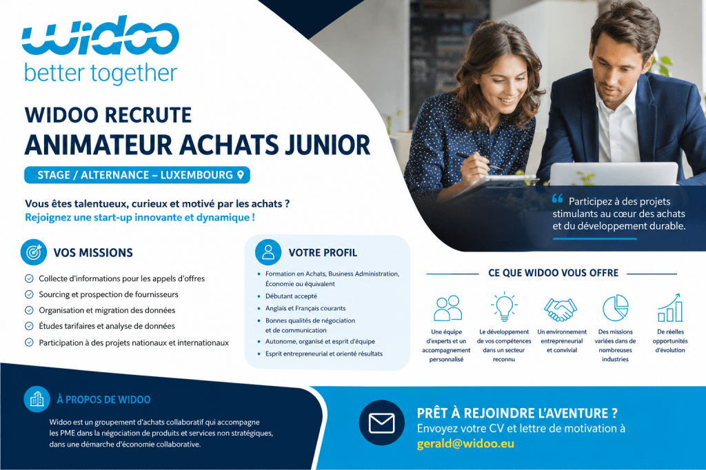 Animateur Achats Junior à Luxembourg : Widoo recrute en stage ou alternance